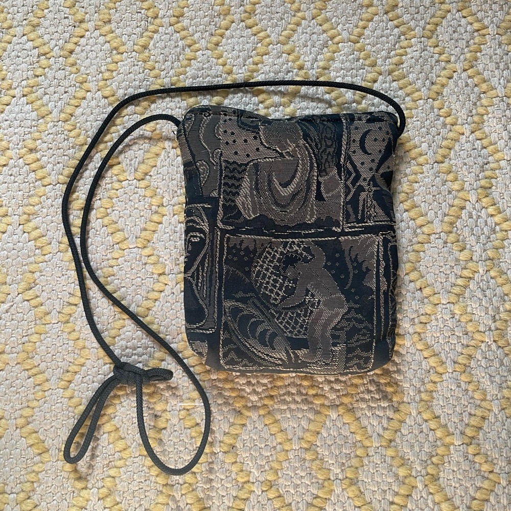 Black & gold threaded small sling purse